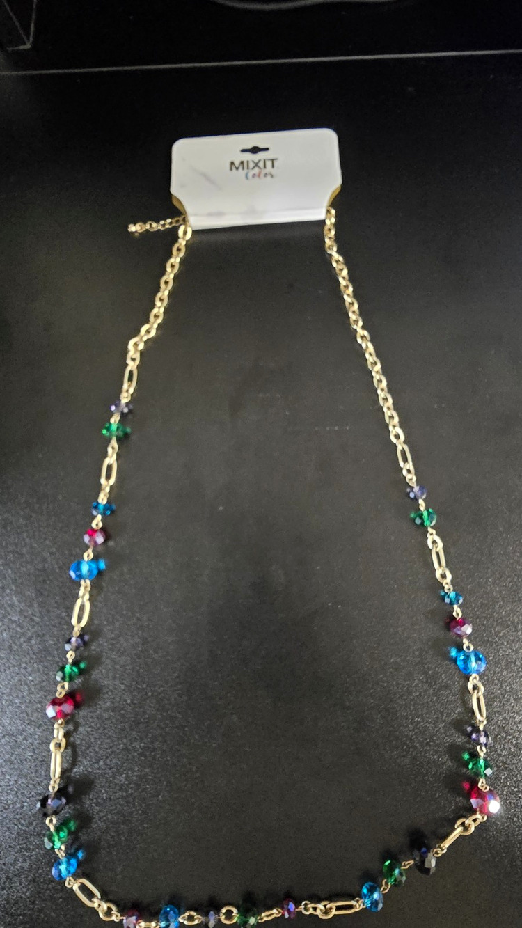 Mixit Gold Tone Round Link Chain Necklace Multicolor Beads Adjustable